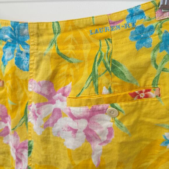 Lauren Ralph Lauren Floral Linen Shorts High Rise 6" Inseam Yellow 16 - Picture 4 of 6